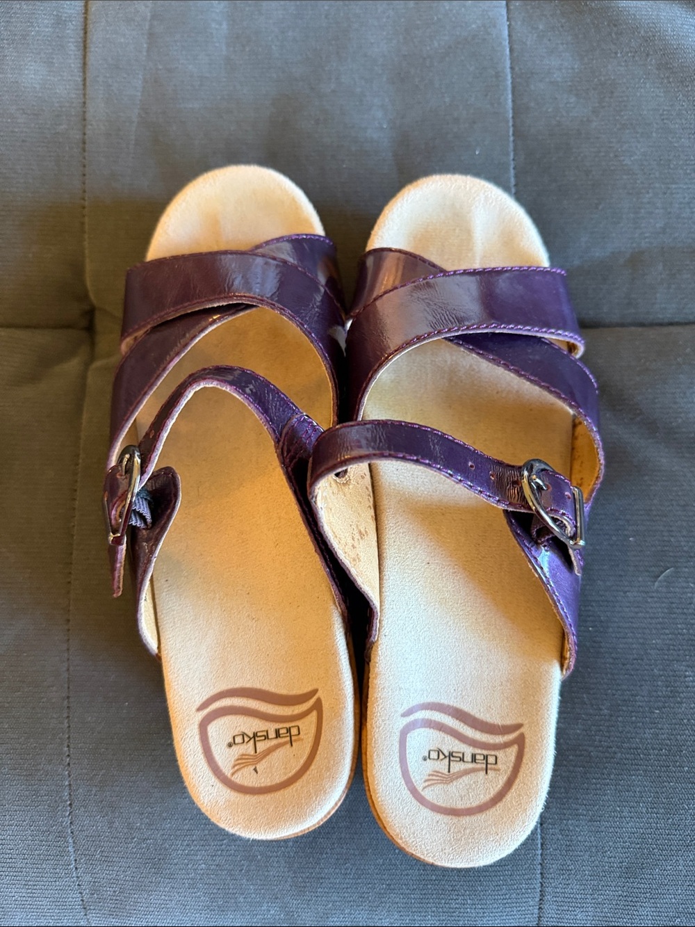 Dansko Women's Shiny Purple Patent Crisscross Slide Sandals with Buckle